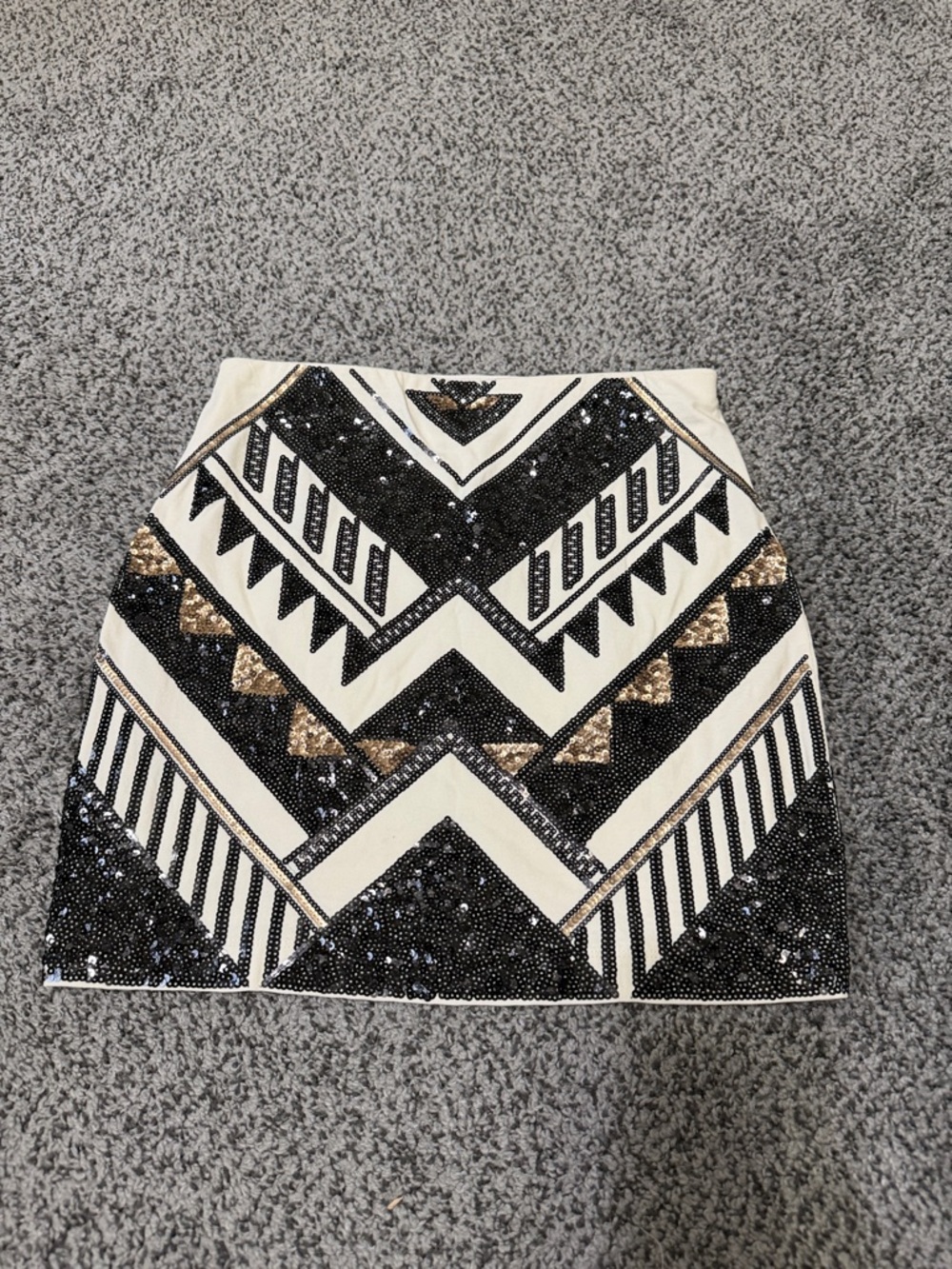 Express Black, White and Gold Sequin Geometric Mini Skirt